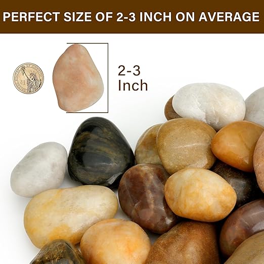 NUPICK 16lb Mix River Rocks for Outdoor Landscaping, 2-3 Inch Pebbles for Indoor Plants, Natural Polished Aquarium Gravel, Decorative Rocks for Succulent, Garden, Vases Fillers, Bird Baths