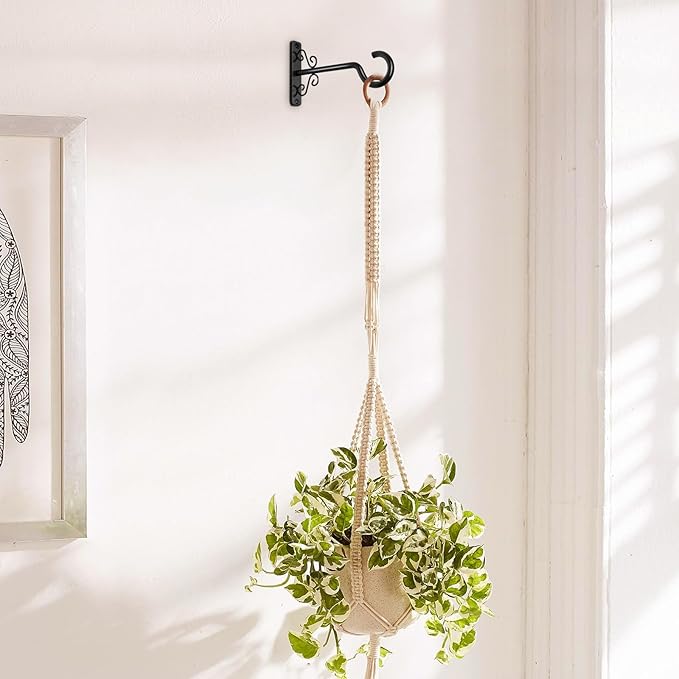 BOLITE Plant Hangers, 6 Inch Hanging Plant Brackets Outdoor or Indoor, Wall Hooks for Hanging Hummingbird Feeders, Bird Feeders, Planters, Lanterns, Wind Chimes, 2 Pack, Black, Gifts for Women Men