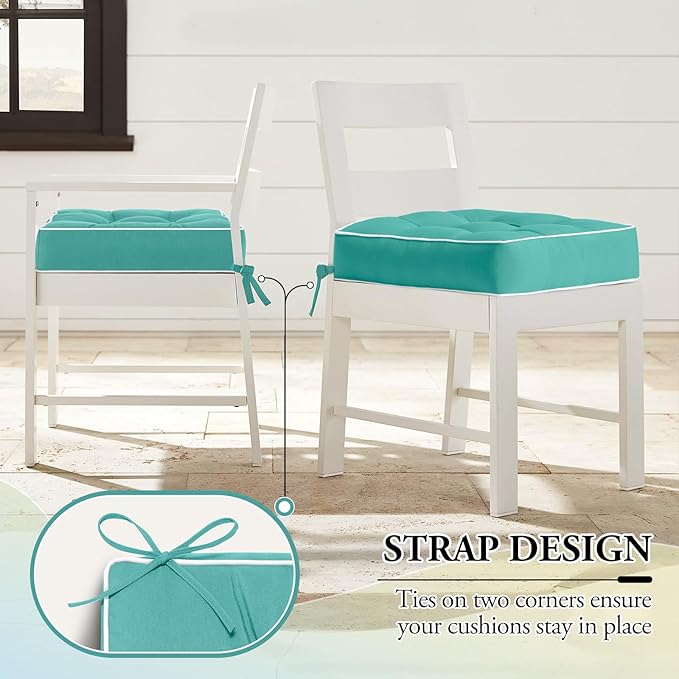 Wellsin Outdoor Chair Cushions Set of 2, Patio Cushions for Outdoor Furniture, Tufted Waterproof Outdoor Chair Pads, 19 x 19 Inch, Teal