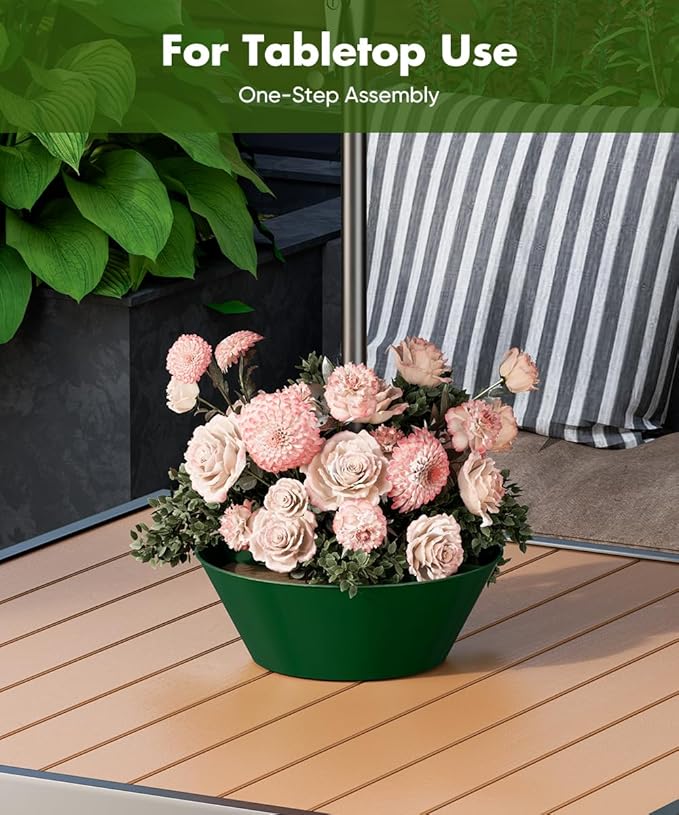 Koutemie 2-in-1 Umbrella Planter for Patio Table & Pole, Half Round Flower Planters Pots with Umbrella Hole Fits Poles Up to 2” Diameter, PVC Post Planter Wrap Around Umbrella for Garden, Green