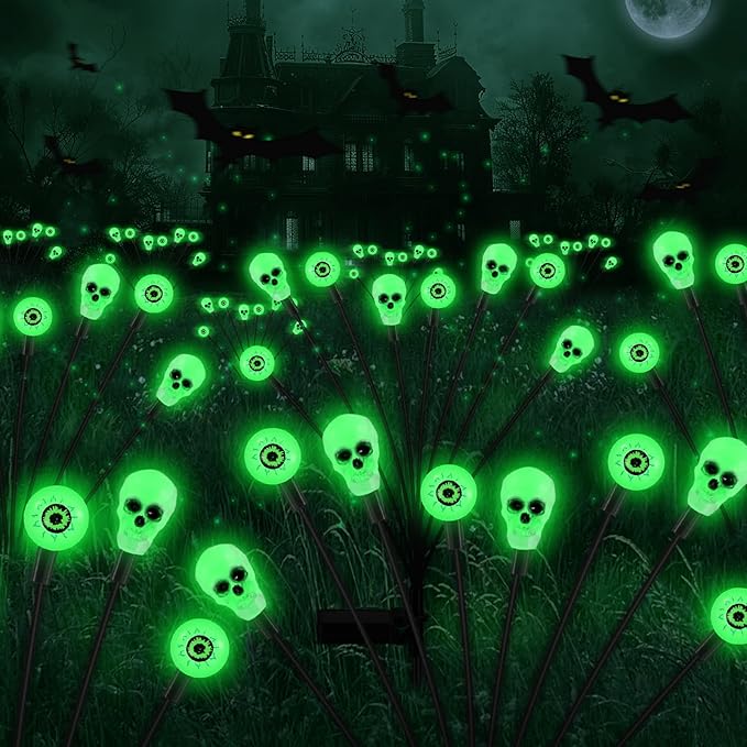 Solar Lights Outdoor,Halloween Decorations Outdoor, Scary Eyeball Lights,4PACKS 32LED,IP65 Waterproof,Halloween Decor for Garden/Yard/Patio/Lawn/Pathway(Green)