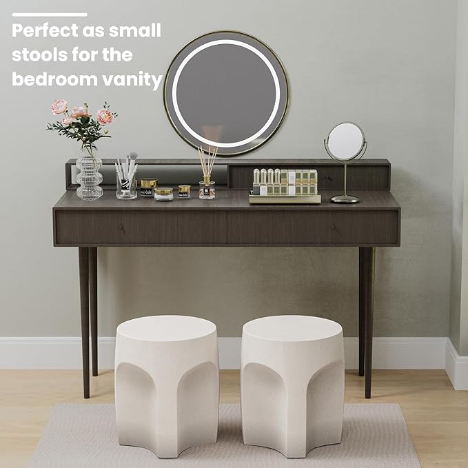 SUNBURY Outdoor Side Tables Set of 2, Concrete Accent End Table, Indoor Small Round Patio End Plant Stands Outside, Garden Stools for Yard, Arch Shape Spotted White