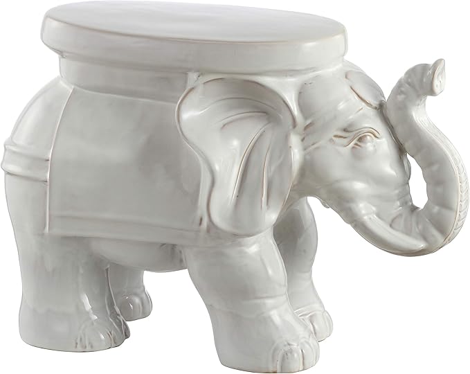 JONATHAN Y TBL1007A White Elephant 14.2" Ceramic Indoor/Outdoor Garden Stool, Coastal, Contemporary, Side Table, Plant Stand, Spill-Proof, Living Room, Bathroom, Garden Room, Patio, Antique White