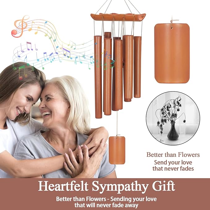 Wind Chimes for Outside, Sympathy Wind Chimes Bamboo Windchimes Outdoors with Natural Sounds, Gifts for Mom, Indoor Outdoor Decorations for Patio Porch Garden and Backyard