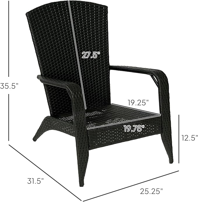 Outsunny Patio Wicker Adirondack Chair, Outdoor All-Weather Rattan Fire Pit Chair with Soft Cushions, Tall Curved Backrest and Comfortable Armrests for Deck or Garden, Deep Brown/Cream White