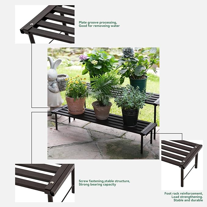 Metal Plant Stand, Rust-proof Aluminum Flower Pot Stand, Heavy Duty Planter Display Shelving for Patio Balcony Garden Living Room Decorative (Ebony, 47.2 Inch)