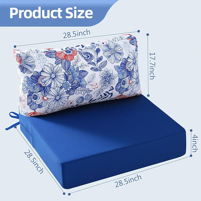 Outdoor Cushions for Patio Furniture, Outdoor Seat and Back Cushion, Waterproof Hampton Bay Deep Seat Replacement Couch Cushions for Lawn Garden, 28.5x28.5 Inch