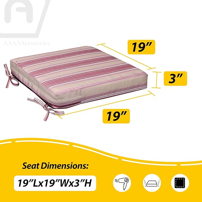 AAAAAcessories Outdoor Seat Cushions for Chairs, Waterproof, Fade-Resistant, 19" x 19" x 3", Patio Furniture Replacement Cushions, Set of 2, Dusty Rose Garden Stripe