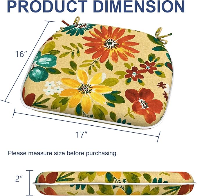Outdoor Chair Cushions 16"x17" Set of 2, Water Resistant Patio Chair Pads with Ties, Seat Cushions for Home Garden Furniture Decoration, Flower Multi