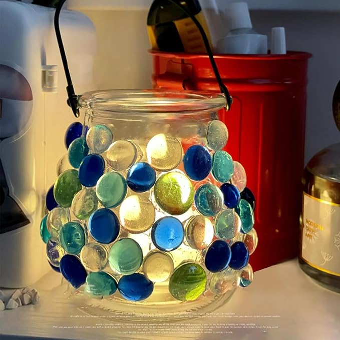 10LB Fire Pit Glass, Mixed Blue Flat Glass Marbles for Vase Fillers. Decorative Glass Pebbles for Fish Tank Fountains Garden Crafts Table Scatter and Home Decor