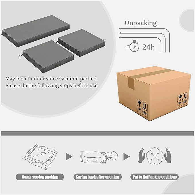 3 Pack Outdoor Replacement Cushions,36L x 18W x 3H,18L x 18W x 3H inch, High-Elastic Replacement Sponge for 4-Seater Water-Resistant Patio/Sofa with Removable Covers (Light Grey)