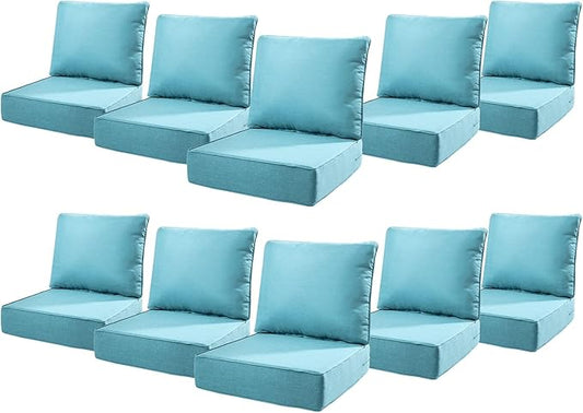 6" Thick Outdoor Cushions 22x24x6, 10-Set Deep Seat Patio Cushions with Removable Cover, Waterproof & Fade Resistant Replacement for Wicker Chair, Loveseat, Sofa - Teal