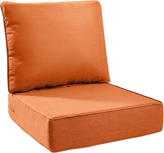 6" Thick Outdoor Cushions 24x24x6, 1-Set Deep Seat Patio Cushions with Removable Cover, Waterproof & Fade Resistant Replacement for Wicker Chair, Loveseat, Sofa - Orange