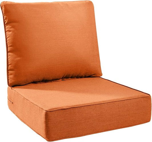 6" Thick Outdoor Cushions 24x24x6, 1-Set Deep Seat Patio Cushions with Removable Cover, Waterproof & Fade Resistant Replacement for Wicker Chair, Loveseat, Sofa - Orange