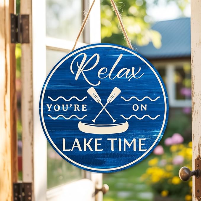 Lake Gifts Wood Hanging Sign for House Home, Lake Life Wall Decor Sign for Bedroom Bathroom Living Room