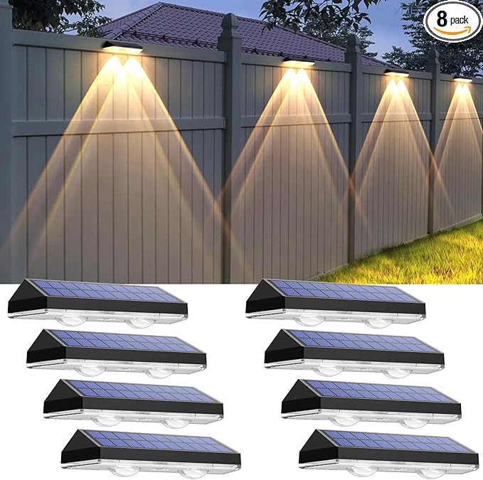 Solar Fence Lights Outdoor - 2700/4000/6000K 3 Mode, Waterproof LED, Fence Light Solar Powered for Outside, Backyard/Railing/Step/Patio/Wall and Home Improvement(8 Pack)