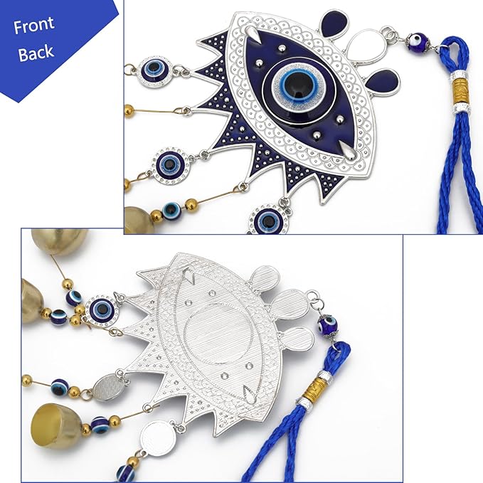 BWINKA 17.3" Gothic Evil Eye Wind Chimes - Weather-Coated Metal Witch Bells for Door Protection - Vintage Copper Finish Spooky Halloween Decor for Garden, Porch & Backpack - Spiritual Gift