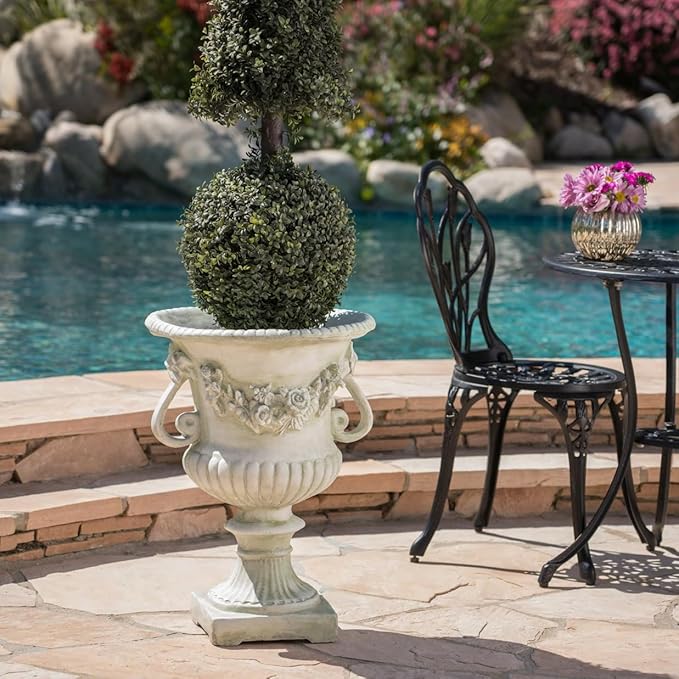 17.3" W x 24" H White Magnesium Oxide Planter Pot - Ideal for Backyard, Patio, Garden Decor