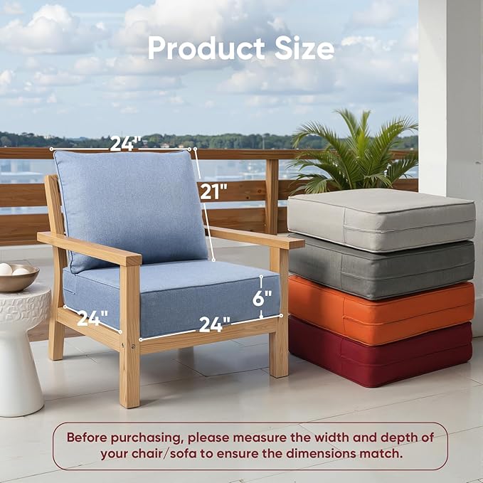Outdoor Furniture Cushions, 6 inch Thick Seat Cushions for Outdoor Furniture, Waterproof 24x24 Patio Couch Cushions, Replacement Chair/Sofa Cushion, Include 4 Back & 4 Seat Cushion, Thick/BabyBlue
