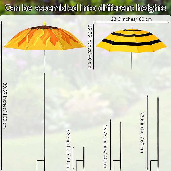 4 Pack Plant Umbrellas for Outdoor Plants, Upgraded Joints-enhanced Wind Resistance, Adjustable Height, Large Garden Umbrella Shade for Potted Plants Bed Flower Pot(4 Assorted Styles)