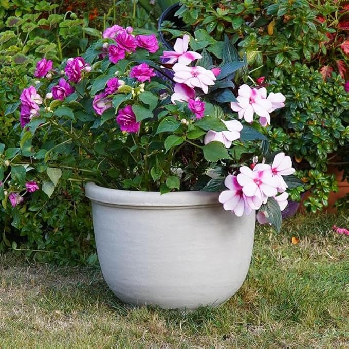 Crescent Garden Agave Planter, Classic Lightweight Resin Planter - UV-Resistant Flower Pots - Indoor & Outdoor Pot for Flowers, Houseplant, Herbs, 14" W x 11" H (Caviar Black)