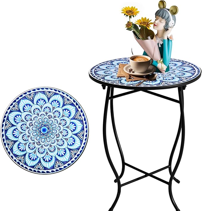 Patio Side Tables, 14" Indoor Outdoor Metal Side Table for Poolside Bistro Balcony Yard Porch Bedside, Weather Resistant Metal Accent Table for Indoor Outdoor Use, Easy Assembly