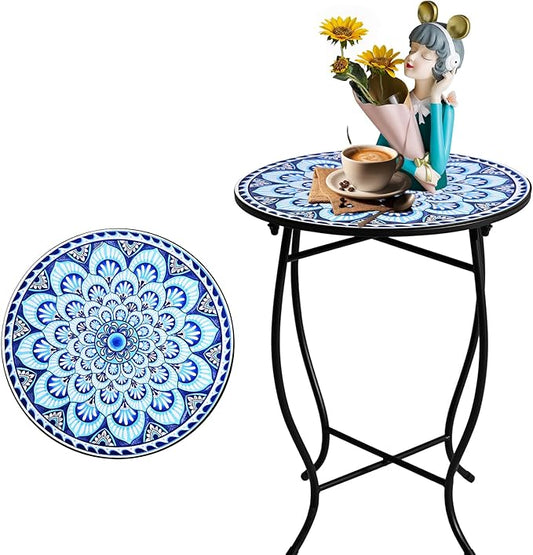 Patio Side Tables, 14" Indoor Outdoor Metal Side Table for Poolside Bistro Balcony Yard Porch Bedside, Weather Resistant Metal Accent Table for Indoor Outdoor Use, Easy Assembly