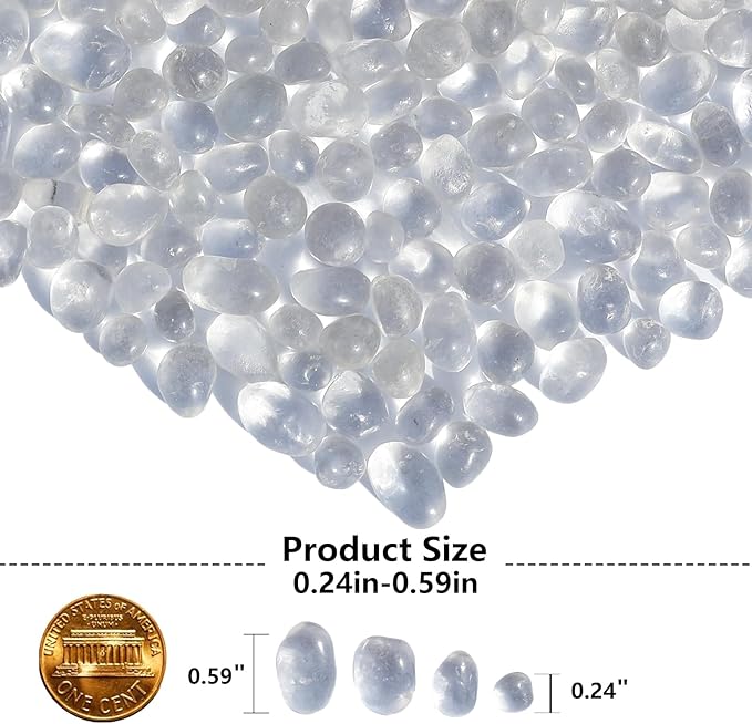 Sea Glass Stones - White Clear Glass Pebbles Gemstones - Perfect for Aquarium Rocks, Fish Tank Gravel, Vase Fillers, DIY Crafts, and Home Decor (0.9LB/14oz)