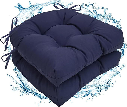 2 Pack Waterproof Outdoor Chair Cushions, Thick Tufted U-Shaped Seat Cushions with Adjustable Ties for Garden Chairs, Patio Furniture, 19x19x4.5 Inches