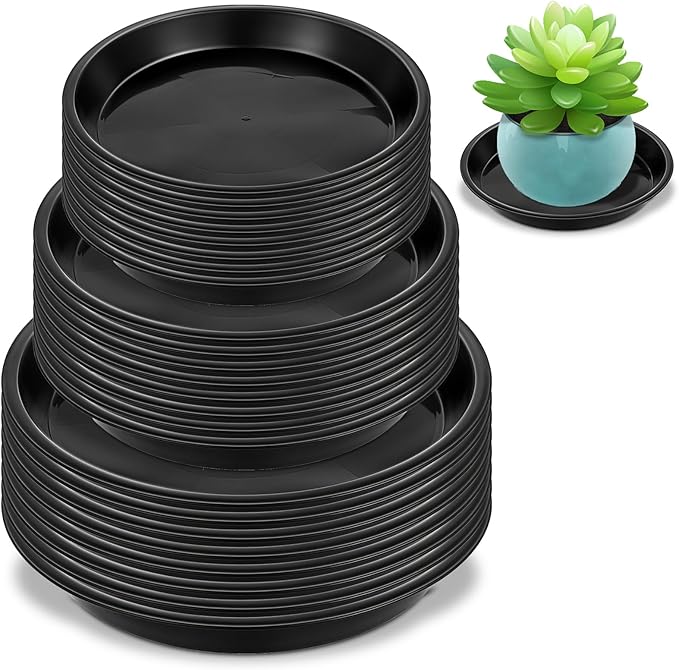24 Pack Plant Saucer Tray, 6 8 10 inch Black Round Plastic Heavy Duty Drainage Drip Water Trays Leak & Mess Protection for Indoor Outdoor Garden Plants