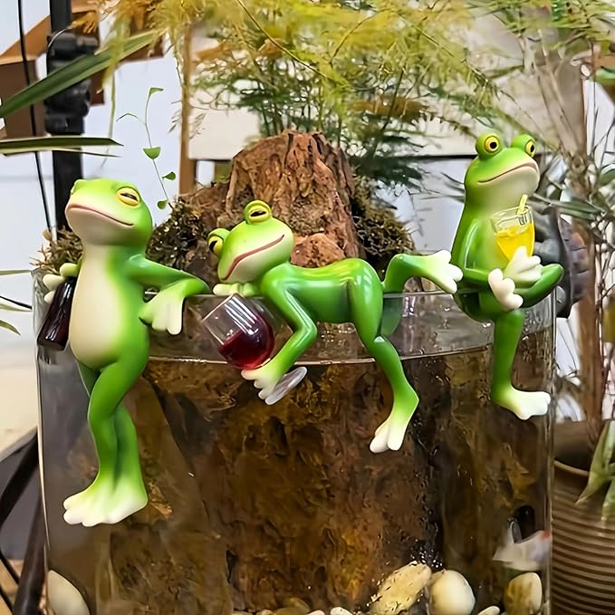 Upriver 3 PCS Tipsy Resin Frog Figurines, Miniature Frog Statue Plant Decorations for Pots,Funny Frog Planter Pot Hugger for Garden, Patio, Lawn, Balcony