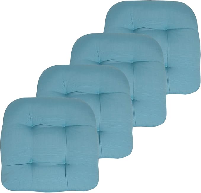 Sweet Home Collection Patio Cushions Outdoor Chair Pads Premium Comfortable Thick Fiber Fill Tufted 19" x 19" Seat Cover, 4 Count (Pack of 1), Teal
