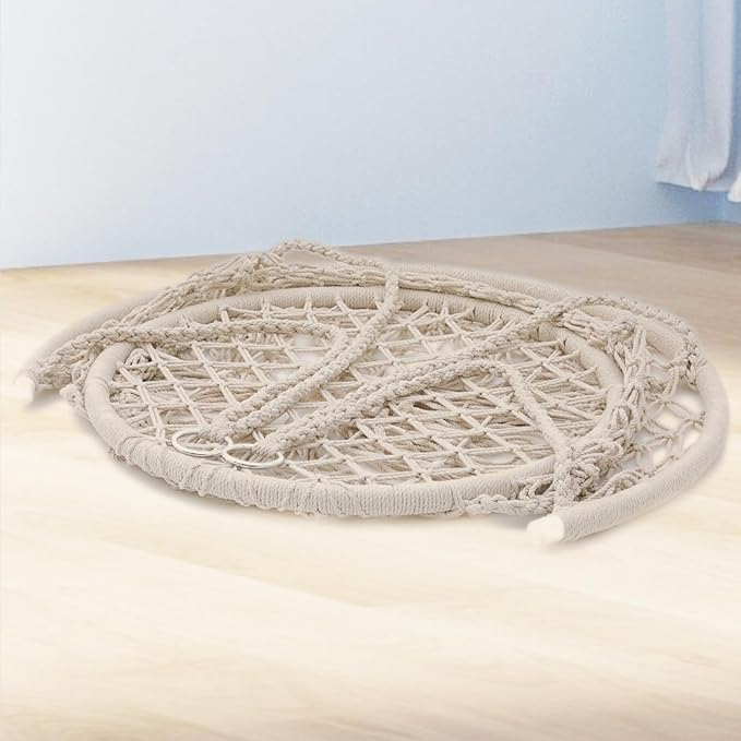 Athena Collection Hammock Swing Chair with Cushion, Outdoor Macrame Chair with Mounting Hardware, Max 350 Lbs, Large Cotton Rope Hanging Chair for Outdoor Indoor Porch Garden, Beige