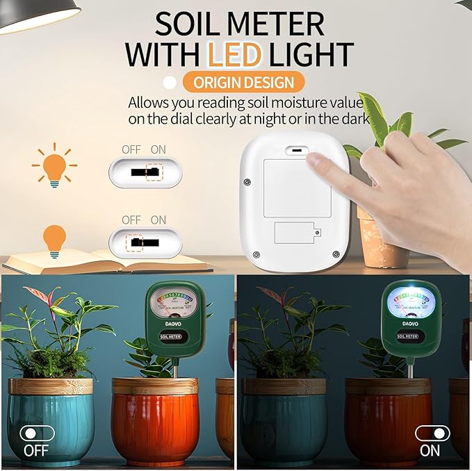 Soil Moisture Meter, Plants Moisture Meter Upgraded-Large Screen-Soil Hygrometer with Light- Plant Water Meter for Indoor and Outdoor Hous Plants, Garden, Farm, Lawn Soil Tester-Spring-Green