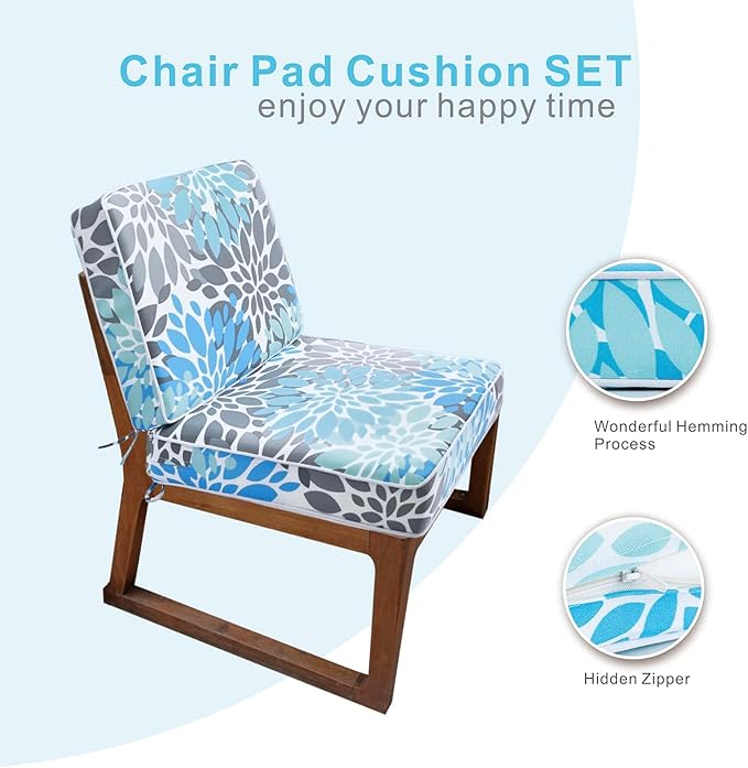 JMGBird Outdoor Chair Cushions Set, Water Resistant Seat Cushions 22 x 22 Inch with Ties, Outdoor Cushions for Patio Furniture