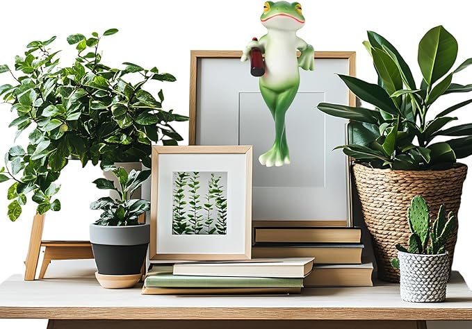 HPMAISON Miniature Frog Figurines Plant Decorations for Pots Resin Garden Frog Statue Cute Planter Hugger for Pot Fish Tank Mini Outdoor Yard Patio Fairy Garden Statue Desk Ornament 2.4X 5.1x1.6 in