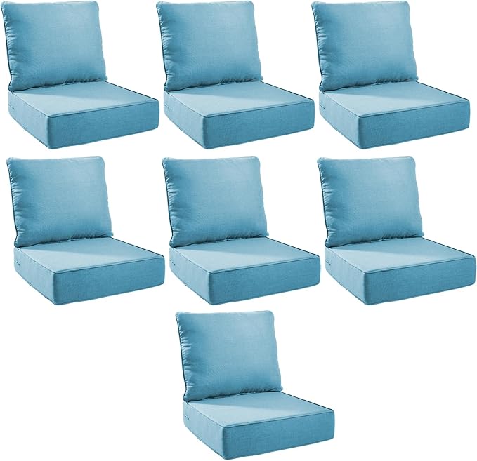 Outdoor Cushion Set for Furniture Patio Furniture, UV Resistant, Water Resistant - 6 Inch Thick Foam Garden Cushions – 22x24 Inch Patio Seat Covers for Chair/Sofa/Couch | Light Blue | 7-Pack |