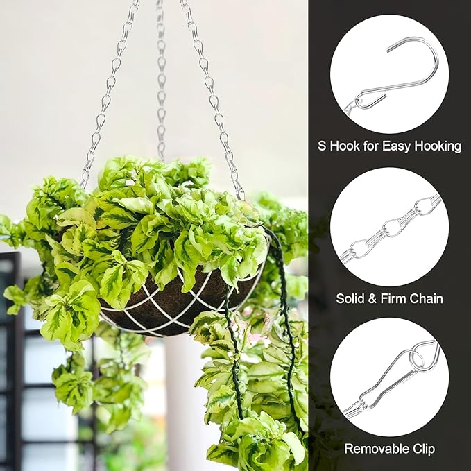 6-Pack Chain for Hanging Plants, 29cm(11 Inch) Adjustable Hanging Chain with Hooks for Bird Feeder/Planter/Lantern/Wind Chime, Iron Basket Extender Hanger [Silver]