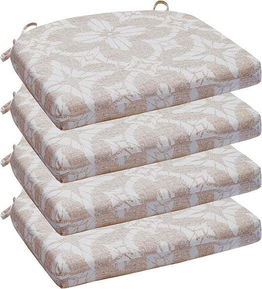 Wellsin Outdoor Chair Cushions for Patio Furniture - Patio Chair Cushions Set of 4 - Water Resistant Round Corner Outdoor Seat Cushions 17"X16"X2", Flower Beige