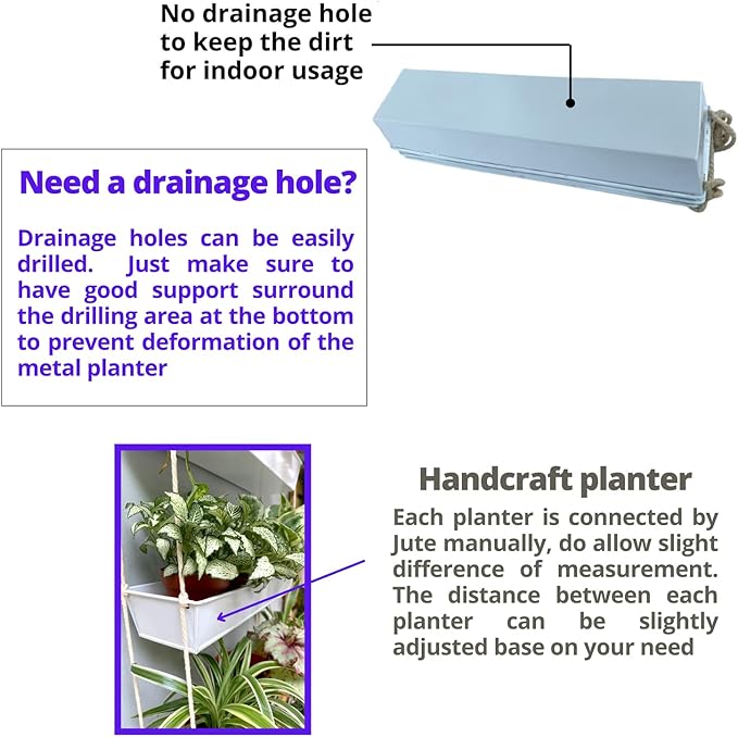 LaLaGreen Hanging Wall Planter - 16 Inch Three Tier Plant Hanger for Succulent Indoor Herb Planter Modern White Boho Metal Wall Plant Holder Decor, Vertical Garden Hanging Planter Shelf Large Outdoor