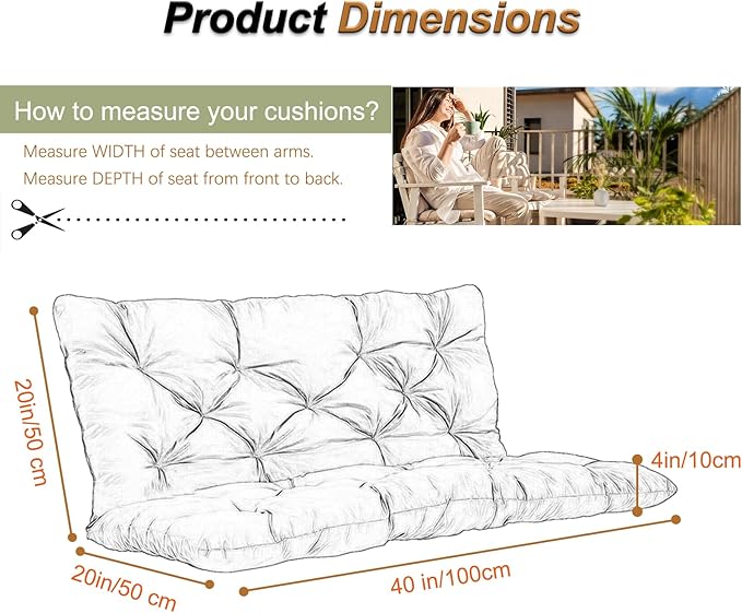 2-3 Seat Swing Replacement Cushion, Outdoor Bench Cushions with Backrest Thicken 4", Patio Furniture Garden Porch Loveseat Glider Pad Anti-Fading Waterproof (Green Flower, 40x40in)
