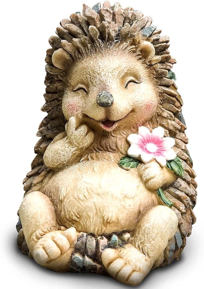 Resin Medium Garden Cute Hedgehog Decor, 5.9 Inch High, Waterproof Animal Figure, Outdoor for Flowerpot Lawn Yard, Indoor Shelf Desk Bookshelves