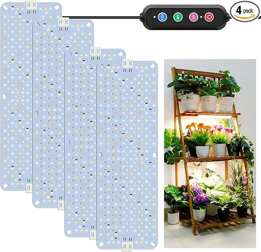 40W Ultra-Thin Panel Full Spectrum Grow Lights, 768 LEDs Growing Light for Indoor Plants with Daisy Chain Function, Grow Lights for Seed Starting with 4/8/12/16/20H Auto On/Off Timer (4pcs)