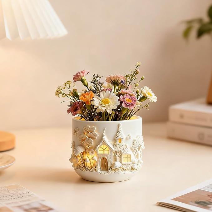 Fairy House Flower Pot Silicone Resin Mold, Epoxy Resin Casting Planter Pot Molds, Candle Holder Mold, Pen Holder Jewelry Container Vessels Mould, Concrete Cement Clay Plaster Mold for Home Decor