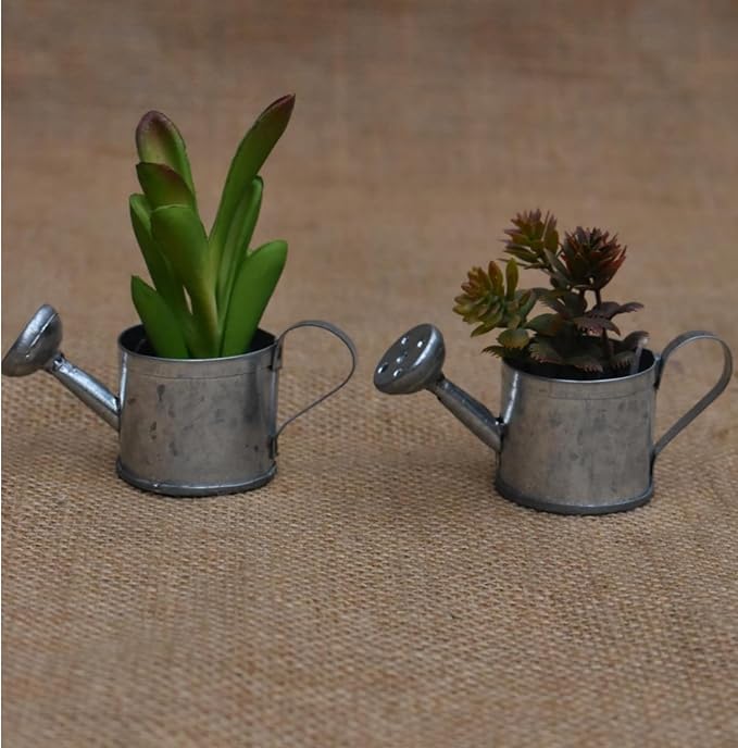 Mini Handmade Decorative Watering Can, Set of 6, Height 1.42 inch, Cute Metal Jug for Hand Crafts,Garden Theme Parties,Home Decor and Accessories of Refrigerator Magnets (Silver, Height 1.42 inch)