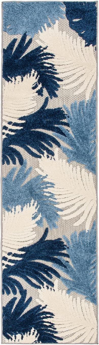 Rugshop Lucca Contemporary Floral Indoor/Outdoor Runner Rug 2' x 7' Navy