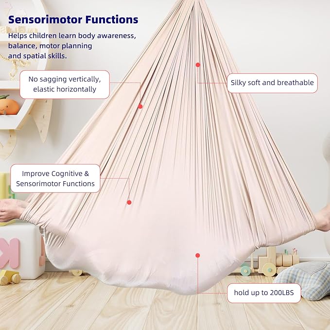 Sensory Swing Chairs for Kids, Indoor & Outdoor Hanging Therapy Cuddle Hammock Swing Seats for Child Teens with Autism, ADHD, Aspergers, Sensory Integration (Milky White(Hammock))