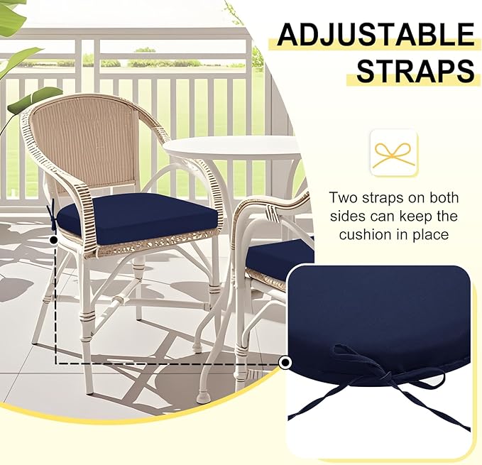 downluxe Outdoor Chair Cushions Set of 2 for Patio Furniture, Water-Resistant Patio Chair Cushions with Ties, High Density Foam Outdoor Seat Cushion, 17" X 16" X 2", Navy