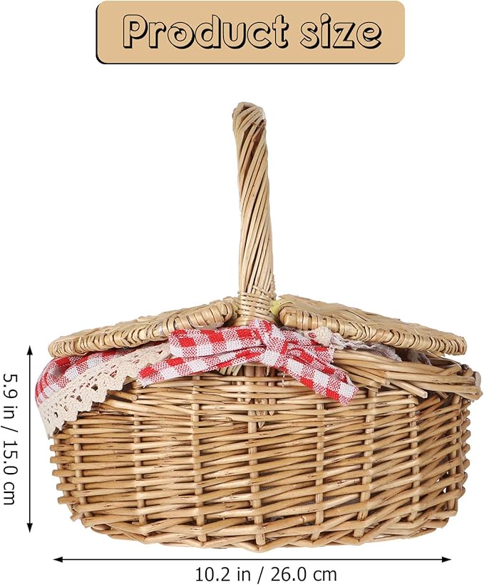 Toyvian Rattan Picnic Basket with Lid Small Wicker Lunch Basket Oval Outdoor Storage for Picnic and Garden Use 10.2X7X6 Inches