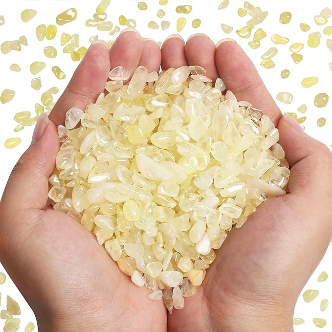 QICQDRAM Polished Gem Stones Rocks Crystals 0.9 Lb/405g Natural Tumbled Stones Citrine Crystal Chips Bulk for Healing Crystals & Fish Tank Rocks Gravel, Vase Filler, Plants Decor